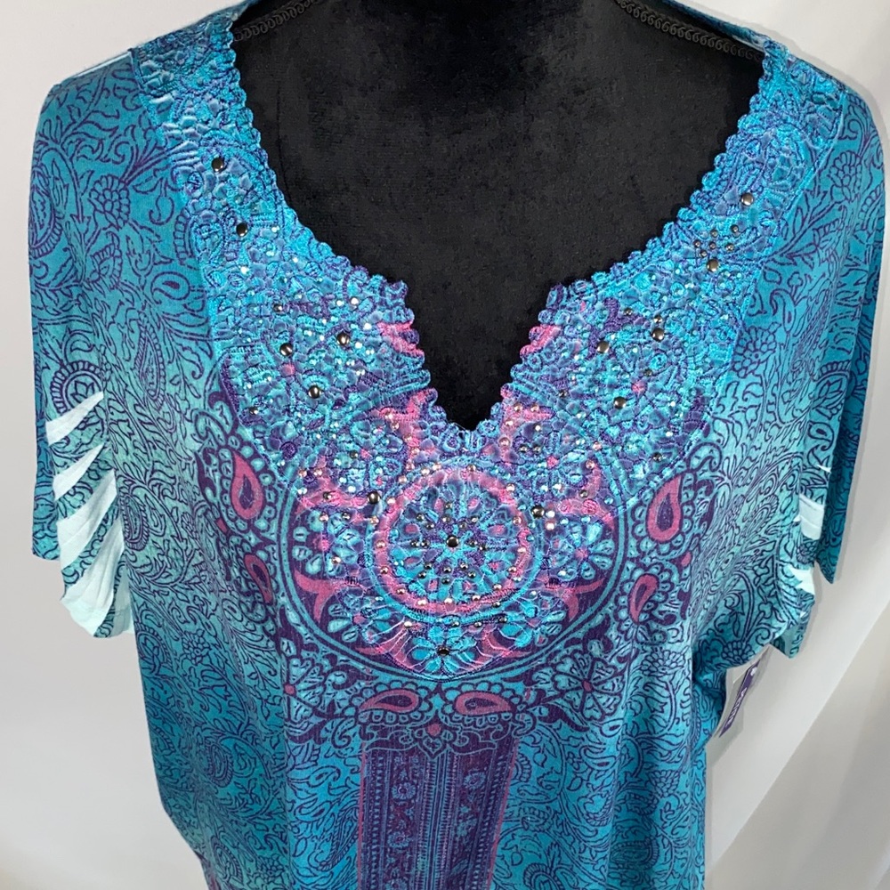 Catherine’s Blue Purple Embellished Women's Petite Tunic Style Top 1XWP - Picture 3 of 9